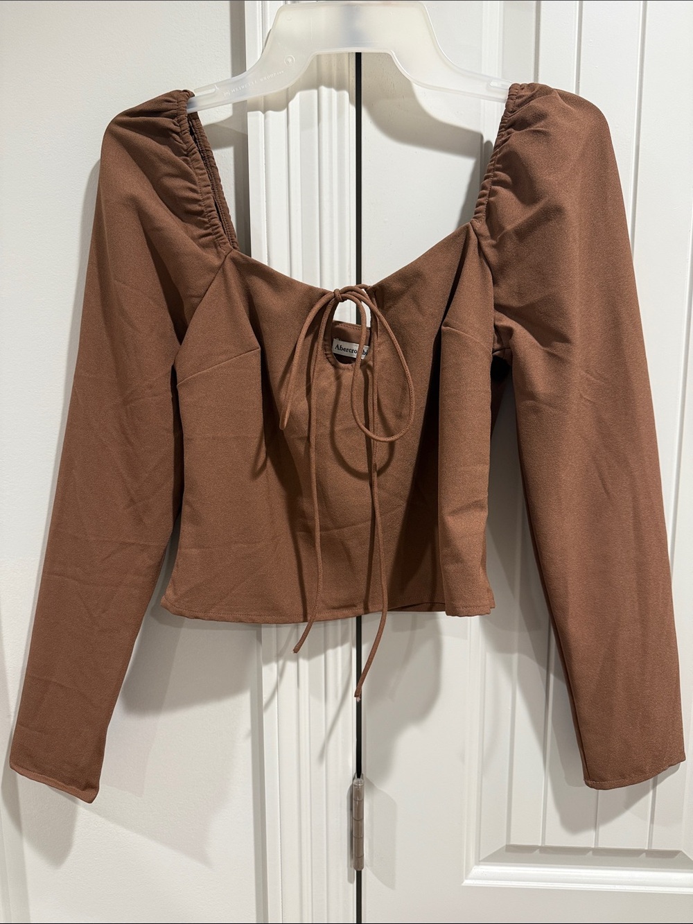 Abercrombie & Fitch Brown Long Sleeve Tie-Front Crop Top